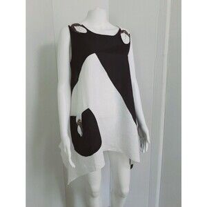 Lumiere Bold Black White Cotton | Linen Blend Handkerchief Tunic Top Sz M